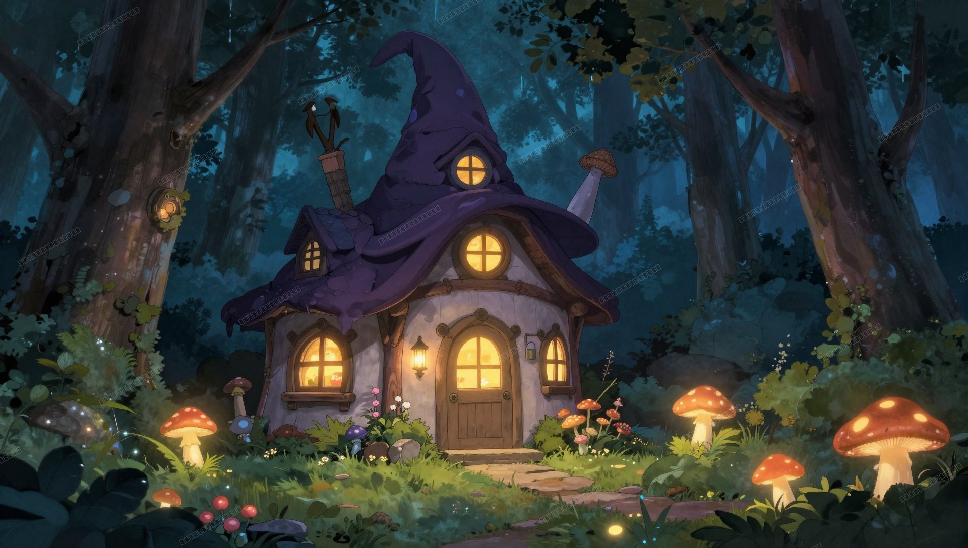 魔女小屋与发光蘑菇森林