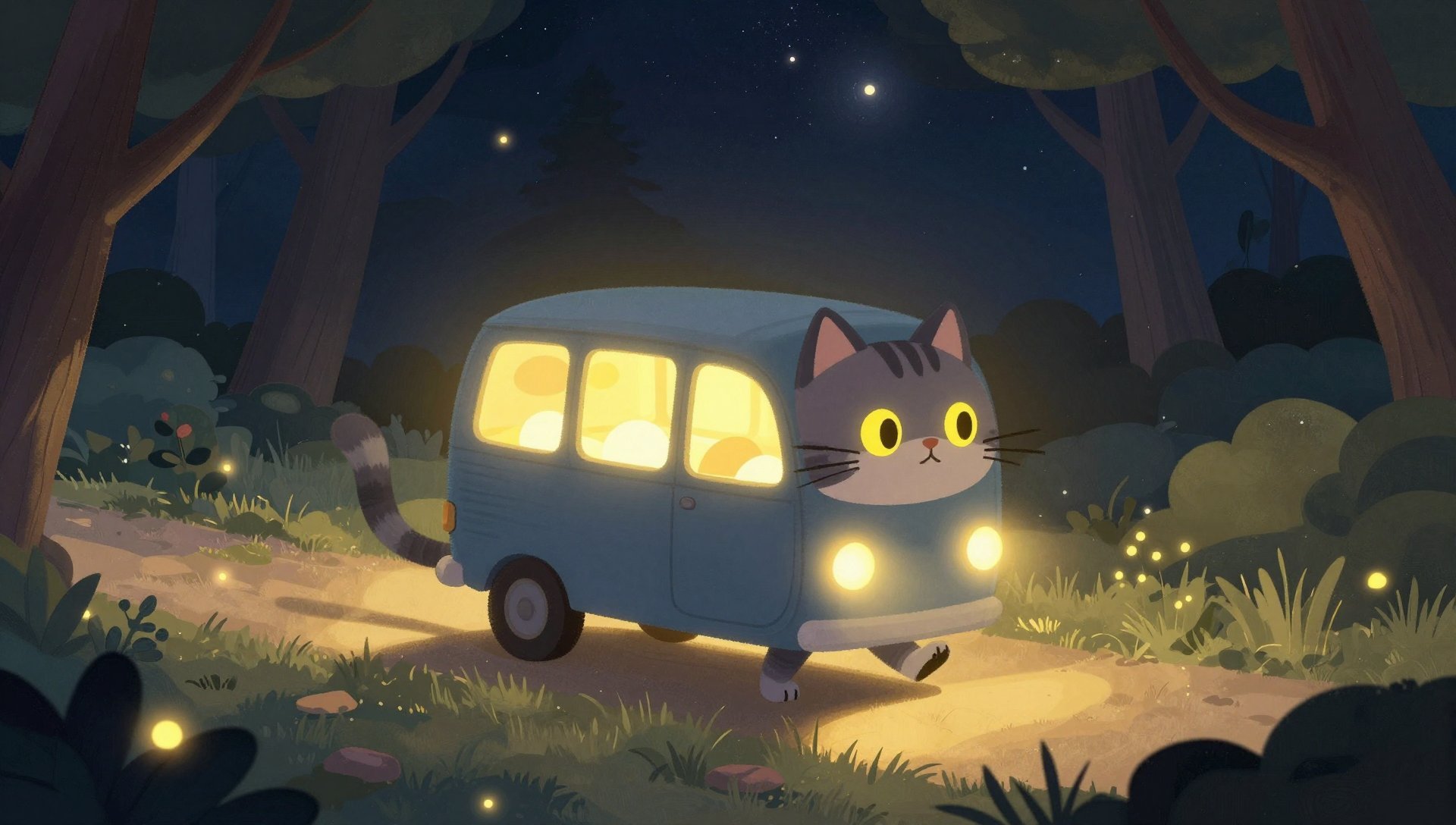 星夜森林中的猫巴士