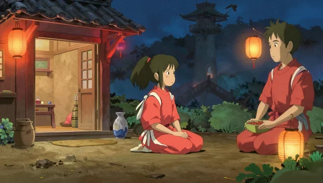 千与千寻风格夜间汤屋壁纸