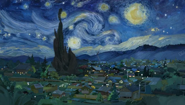 星夜下的宁静田园小镇壁纸