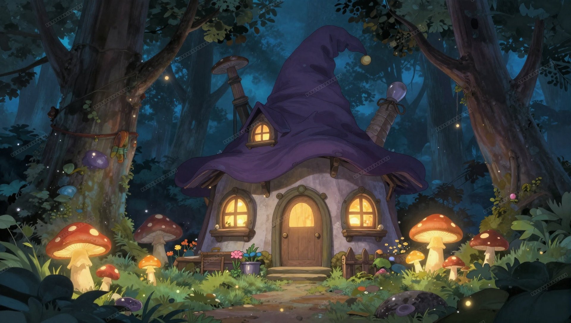 吉卜力风魔法森林女巫小屋壁纸
