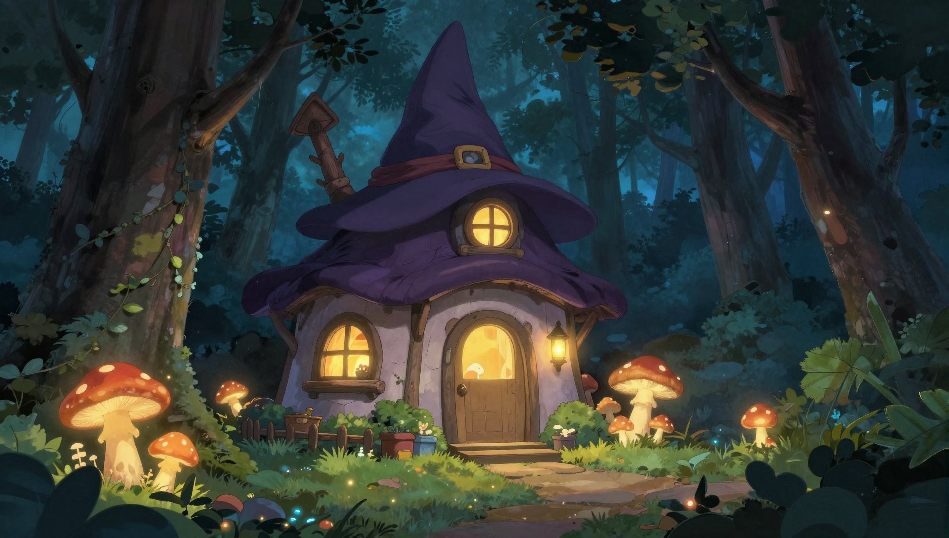 吉卜力风格魔法森林女巫小屋壁纸