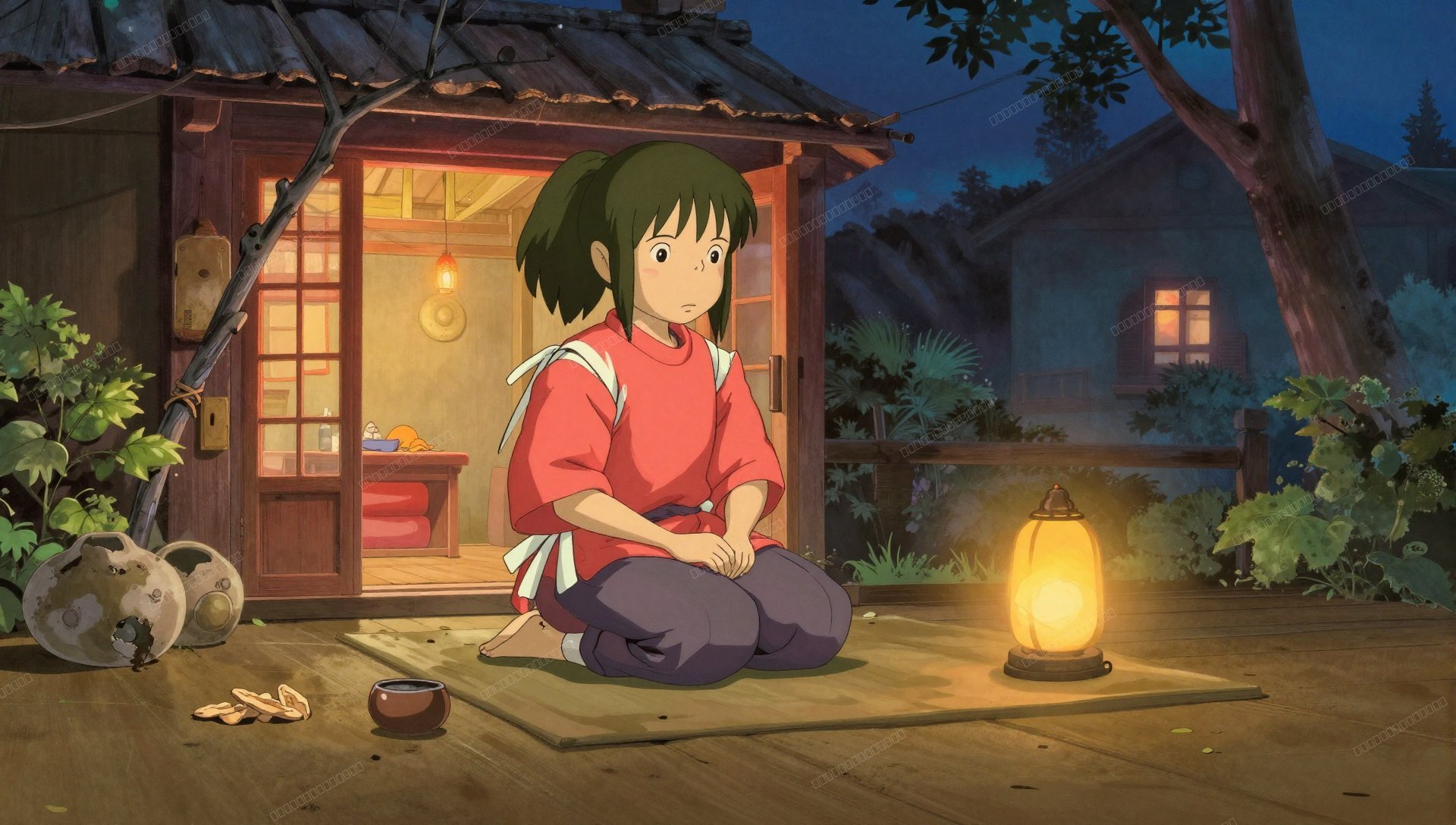 千与千寻风格汤屋夜景壁纸