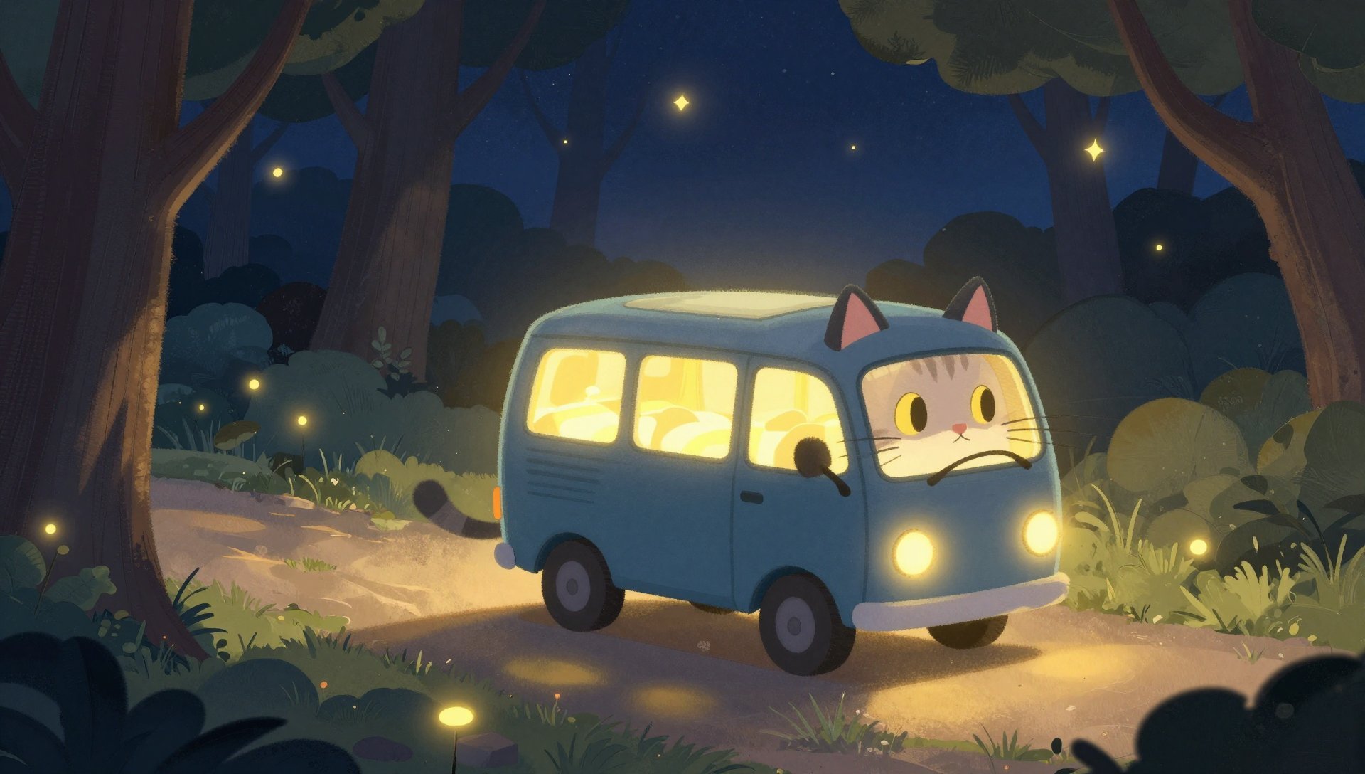 星夜森林中的猫巴士奇遇