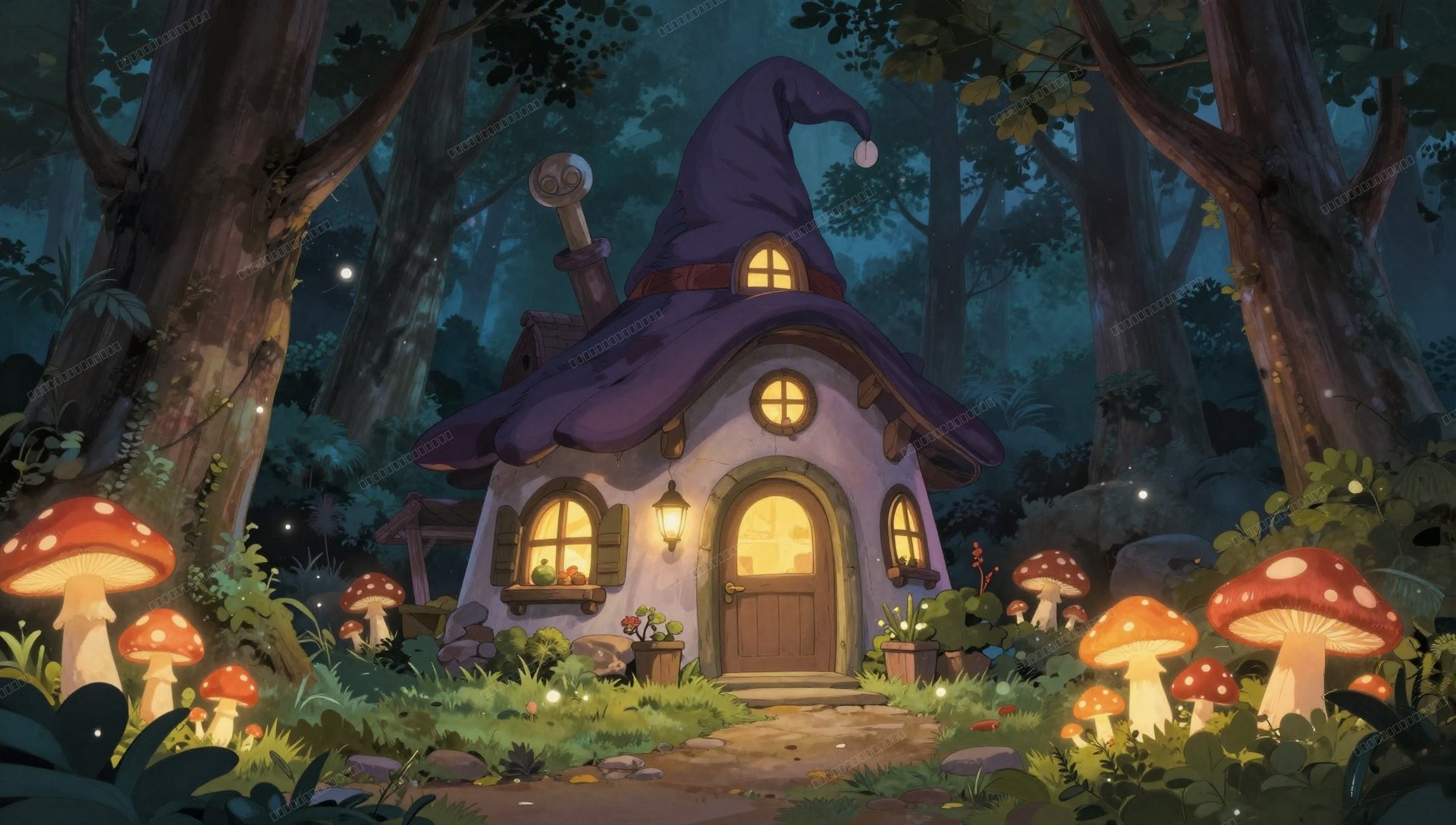 吉卜力风魔法森林女巫小屋壁纸
