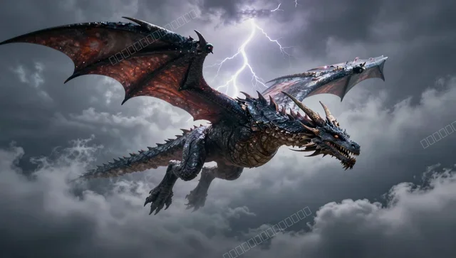 Dragon Soaring Above Stormy Clouds