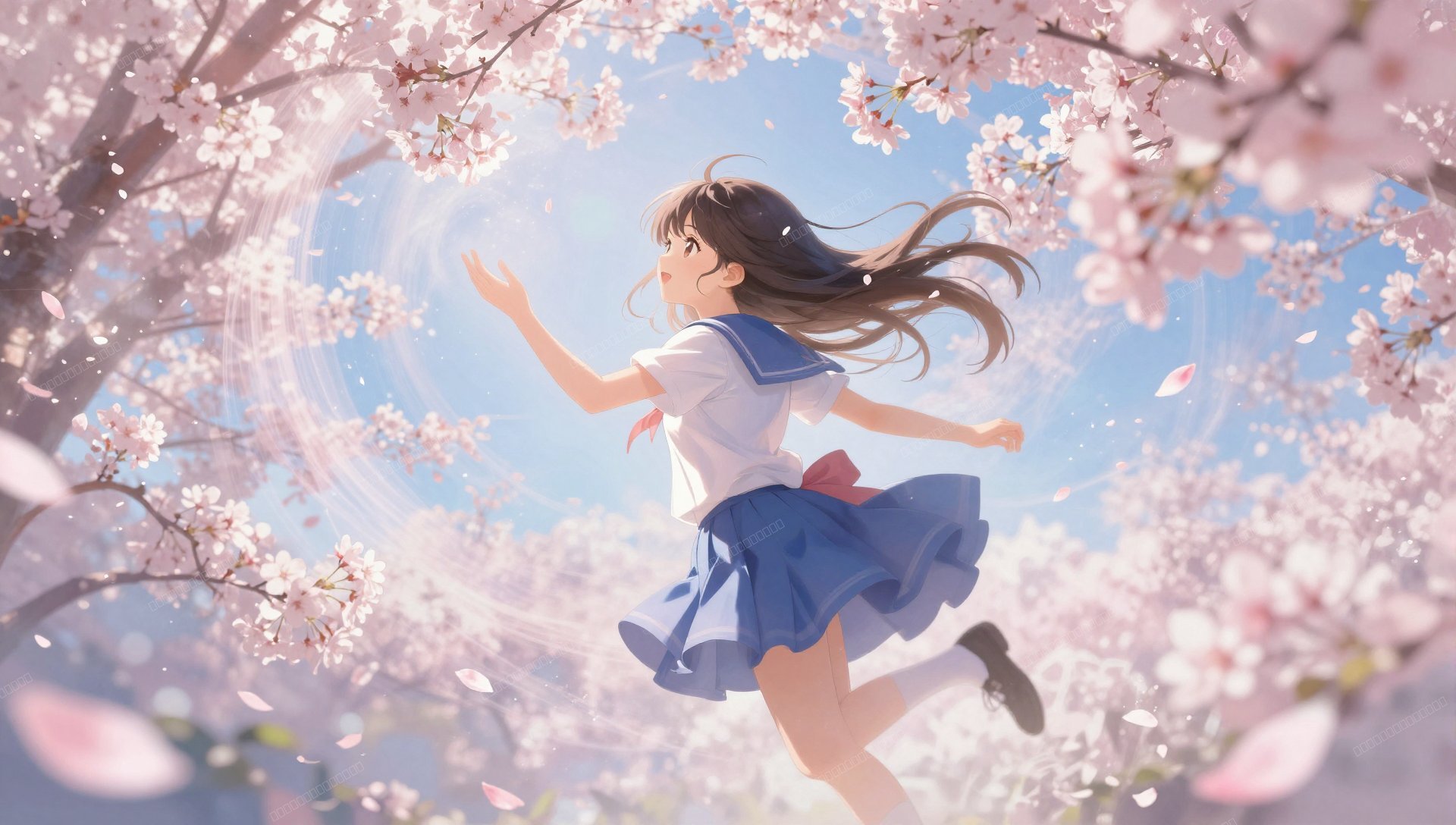 樱花风道中的魔法少女壁纸