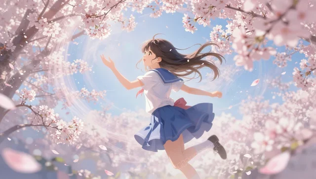 樱花风道中的魔法少女壁纸
