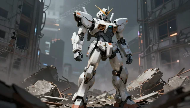 Mecha Robot in Ruined City Sci-Fi Wallpaper