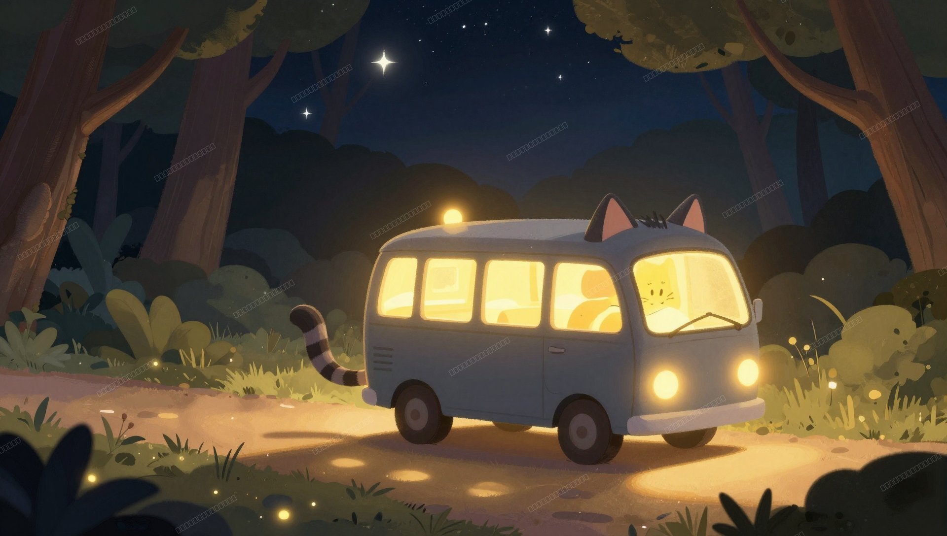 星空森林中的猫巴士