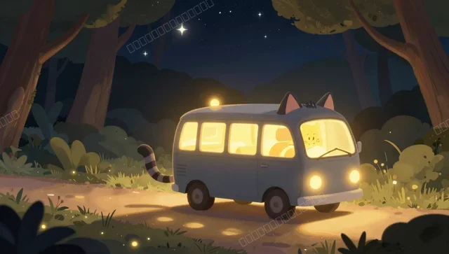 星空森林中的猫巴士