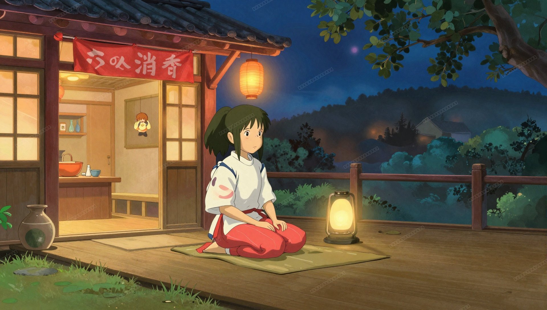 千与千寻风格夜间澡堂壁纸
