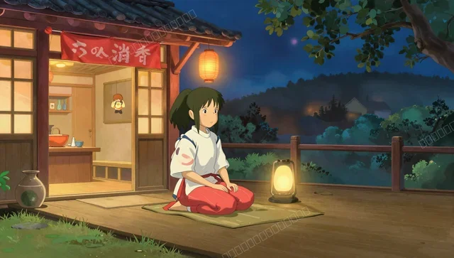 千与千寻风格夜间澡堂壁纸