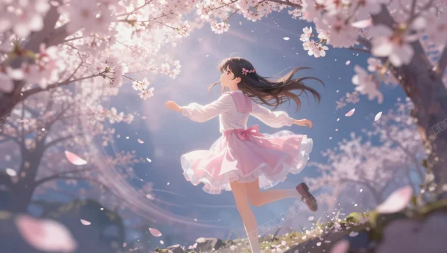 光之风洞中飘舞的樱花花瓣