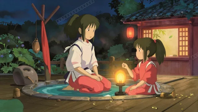 千与千寻风格汤屋夜景壁纸