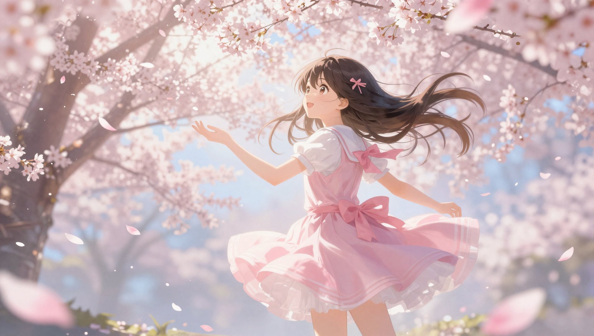 樱花光影风洞中的魔法少女壁纸