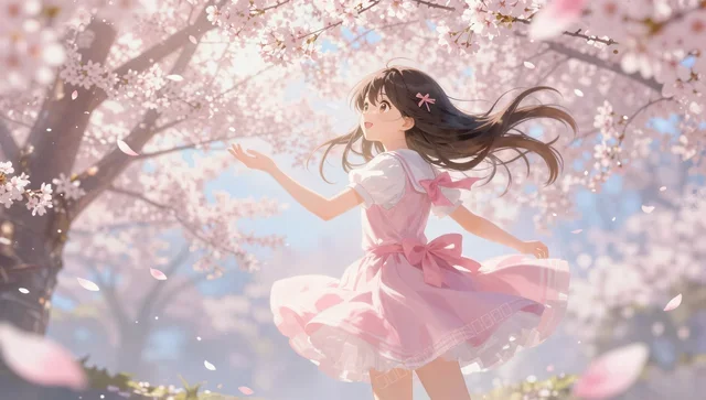 樱花光影风洞中的魔法少女壁纸
