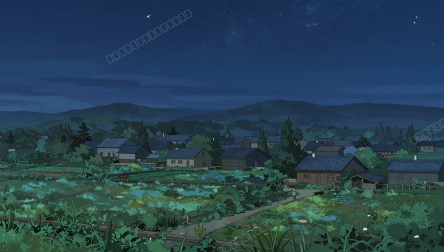 星空下宁静的田园小镇壁纸