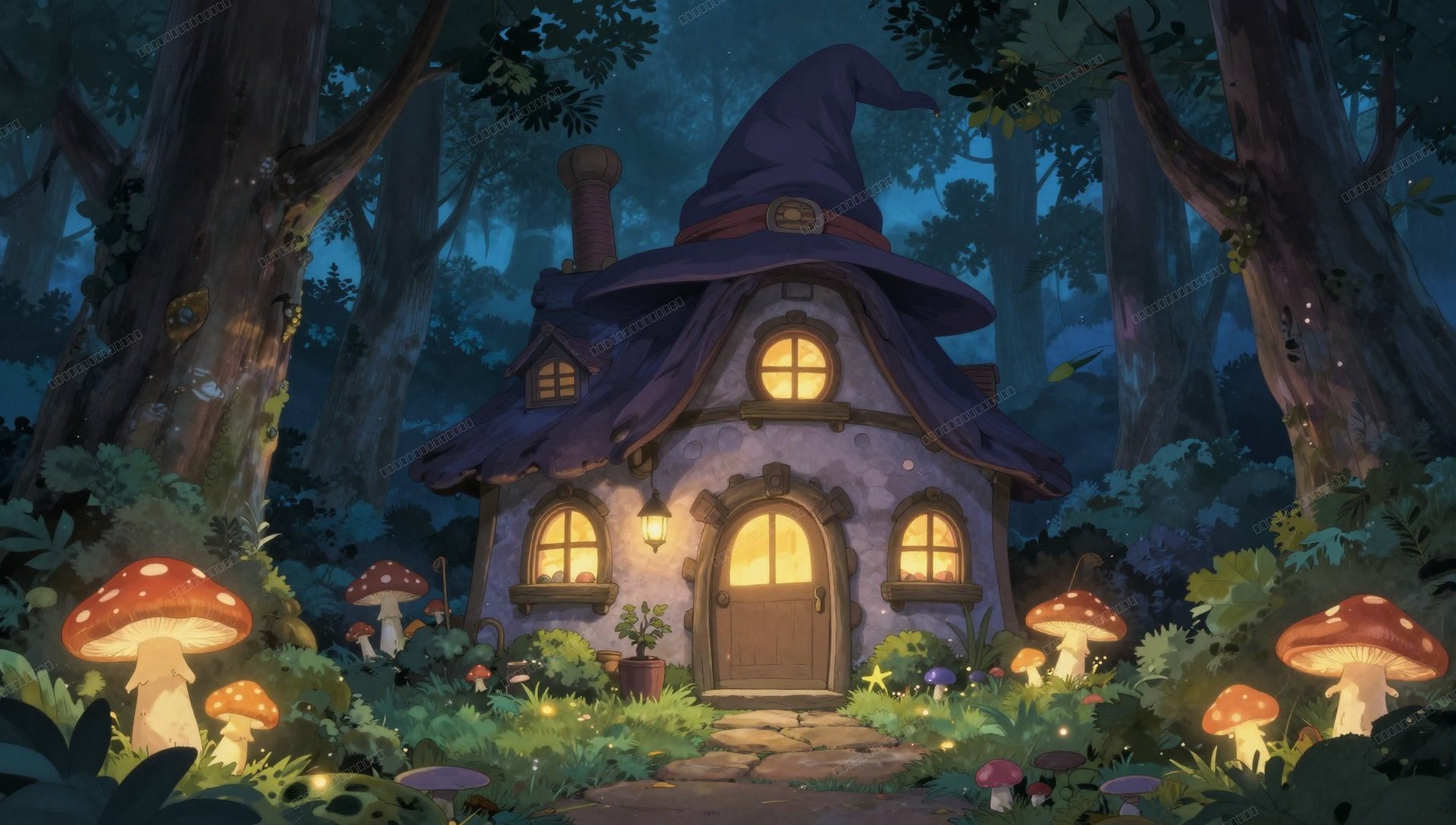 Ghibli Style Enchanted Forest Witch Cottage Wallpaper