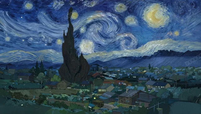 星夜下的宁静田园小镇