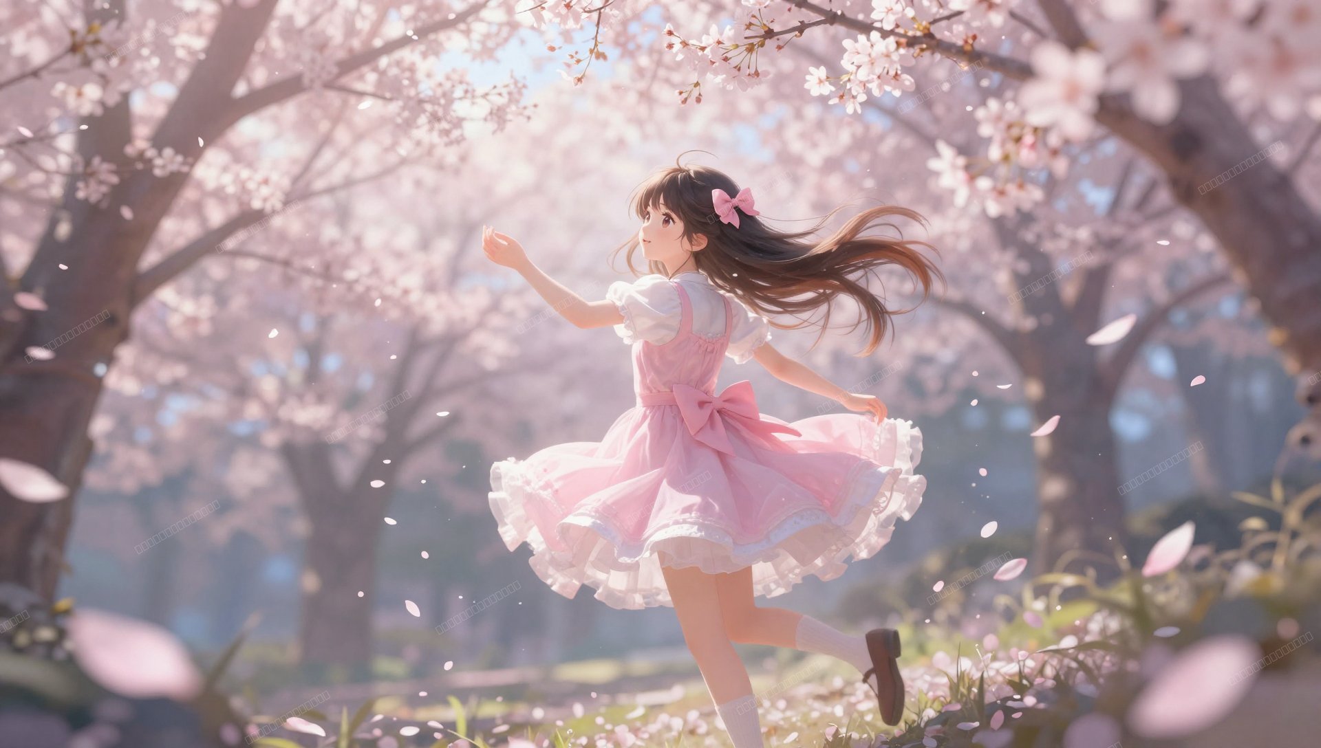 魔法少女风樱花隧道壁纸
