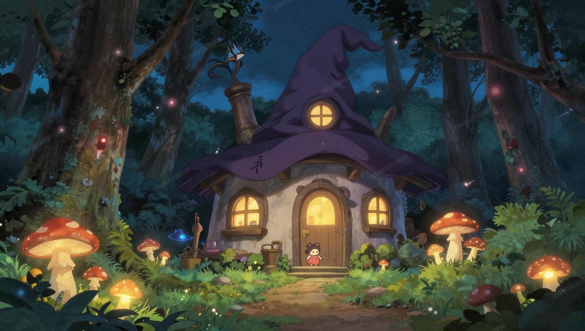 吉卜力风格魔法森林女巫小屋壁纸