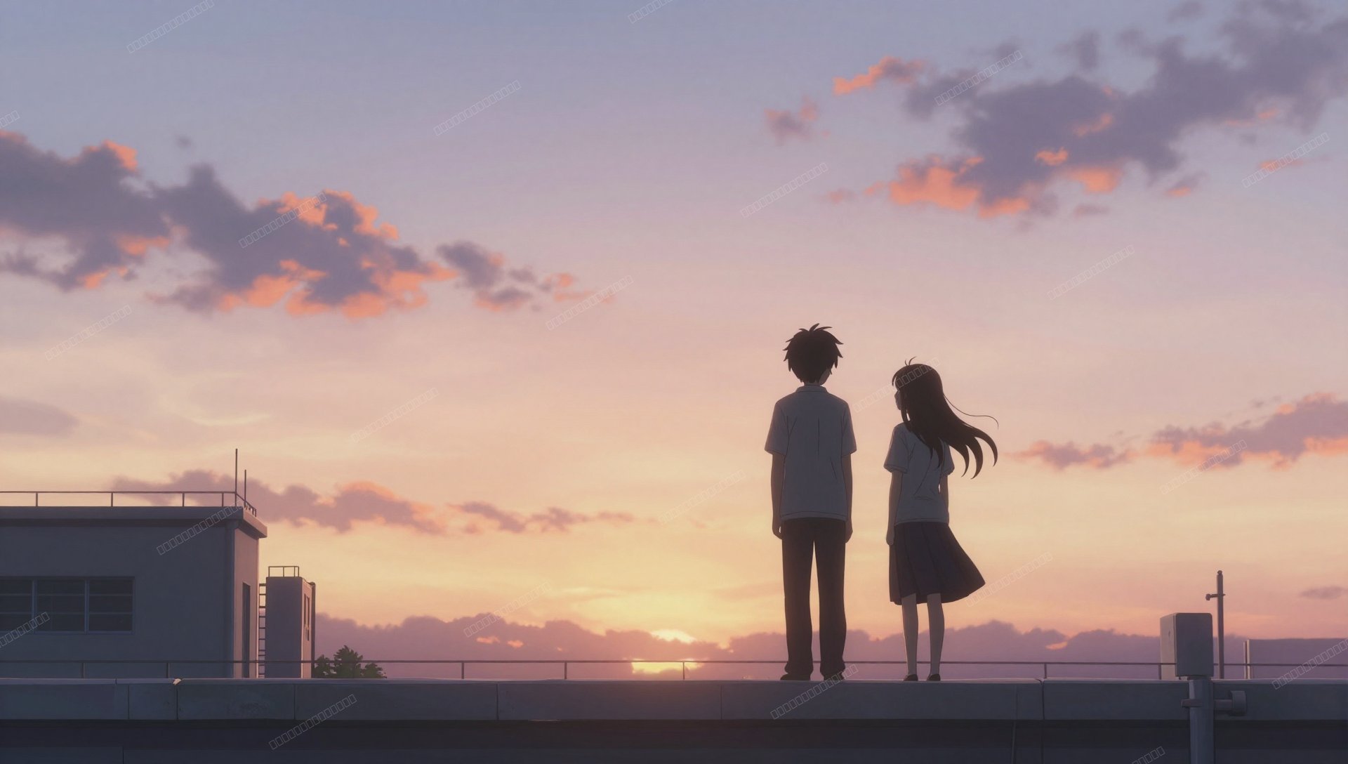 夕阳校园天台动漫壁纸