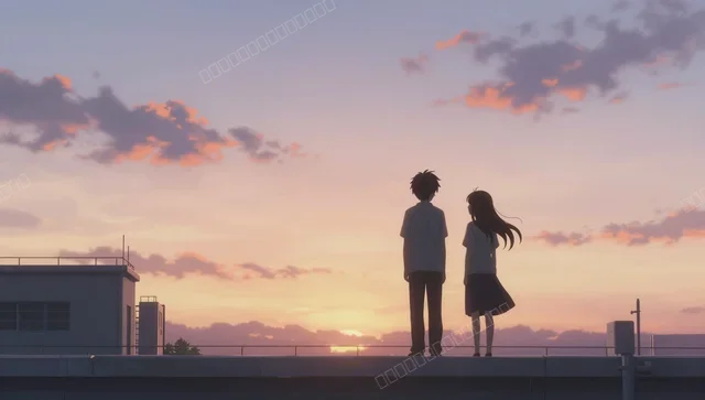 夕阳校园天台动漫壁纸