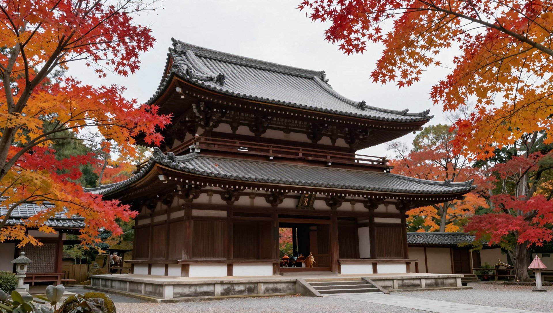 秋枫古寺,宁静日本寺庙壁纸