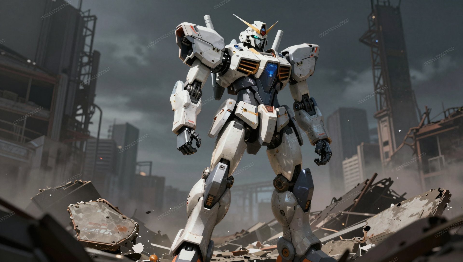 Mecha Robot in Ruined City