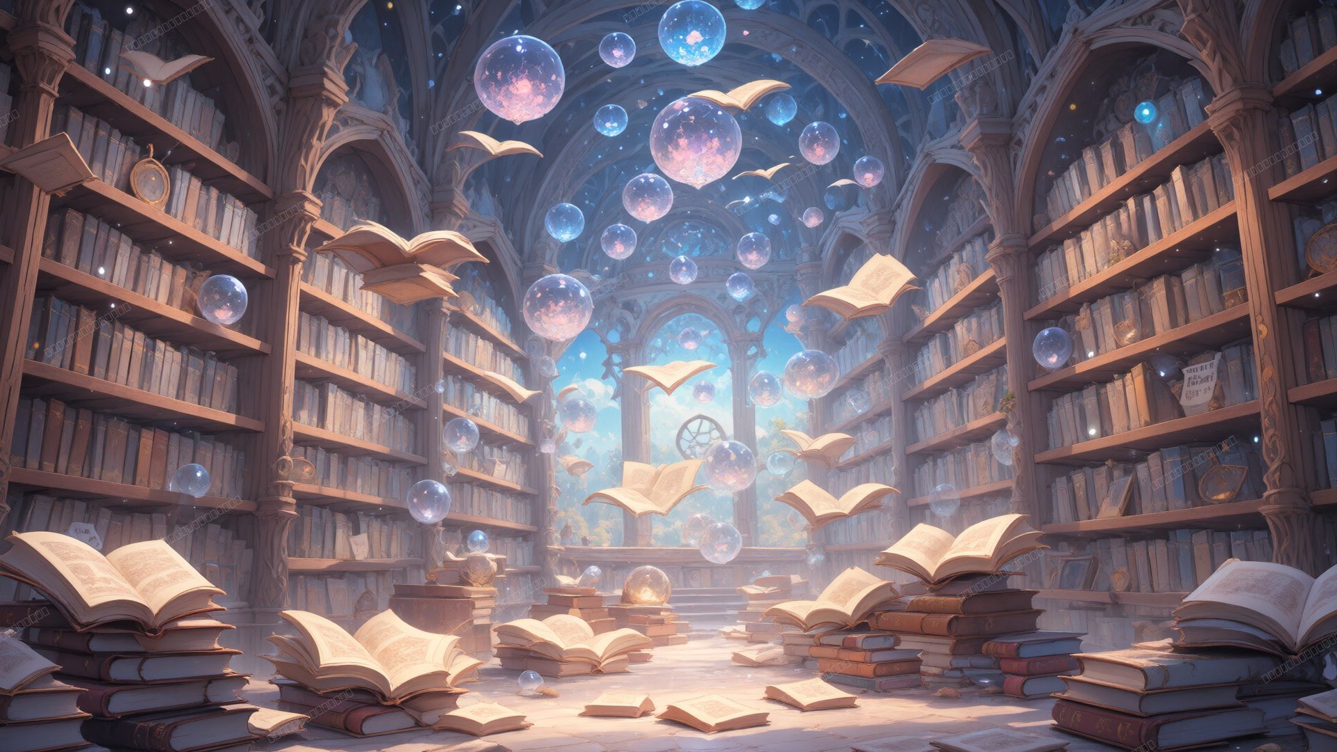 Dreamy Magic Library Anime Wallpaper