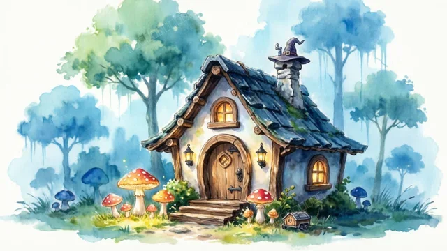 吉卜力风格魔法森林女巫小屋