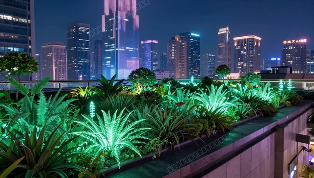 Rooftop Garden Bioluminescent Eco Cyberpunk Wallpaper