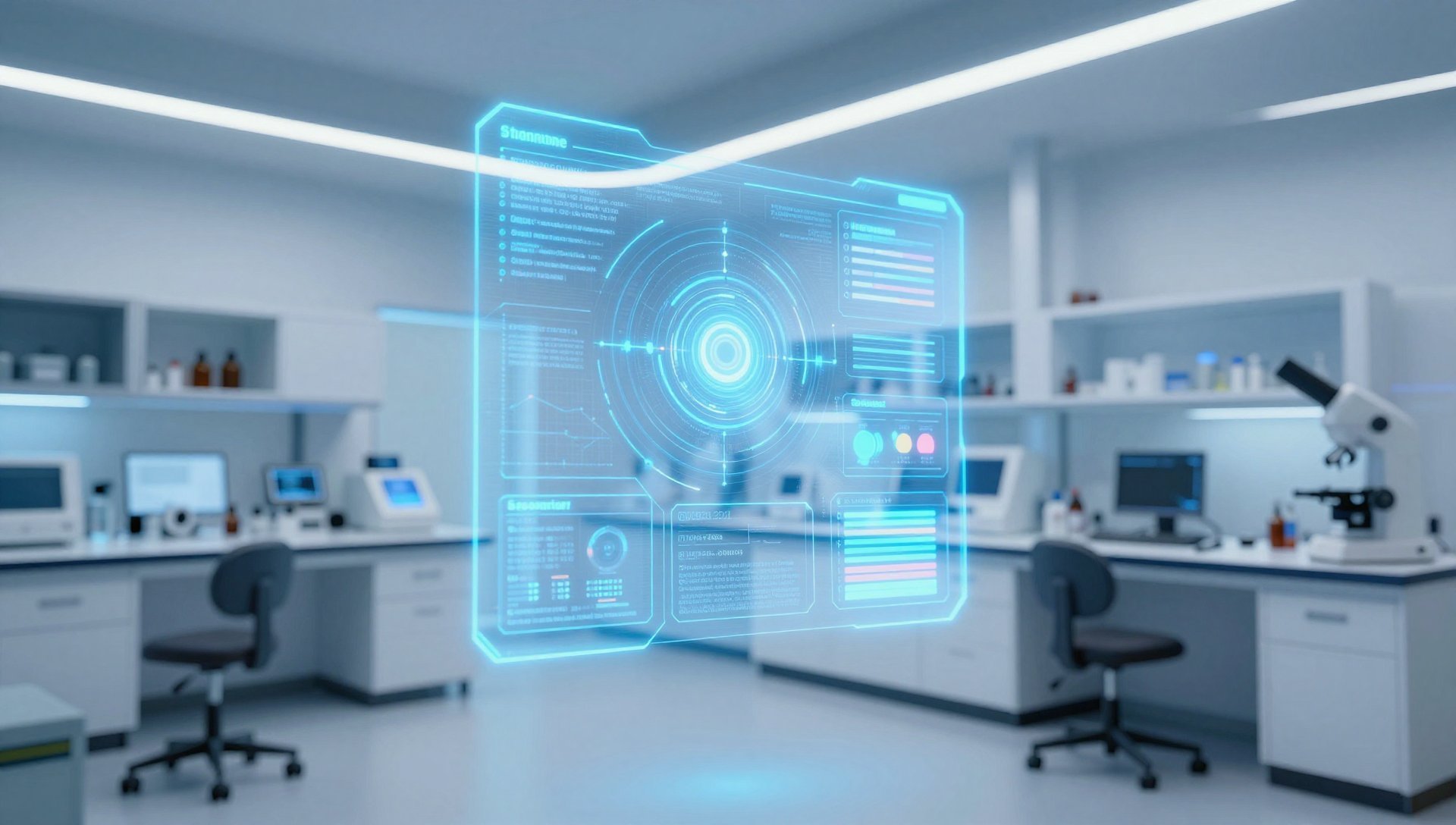 Futuristic High-Tech Lab Neon Hologram Wallpaper