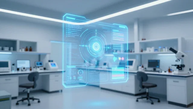 Futuristic High-Tech Lab Neon Hologram Wallpaper
