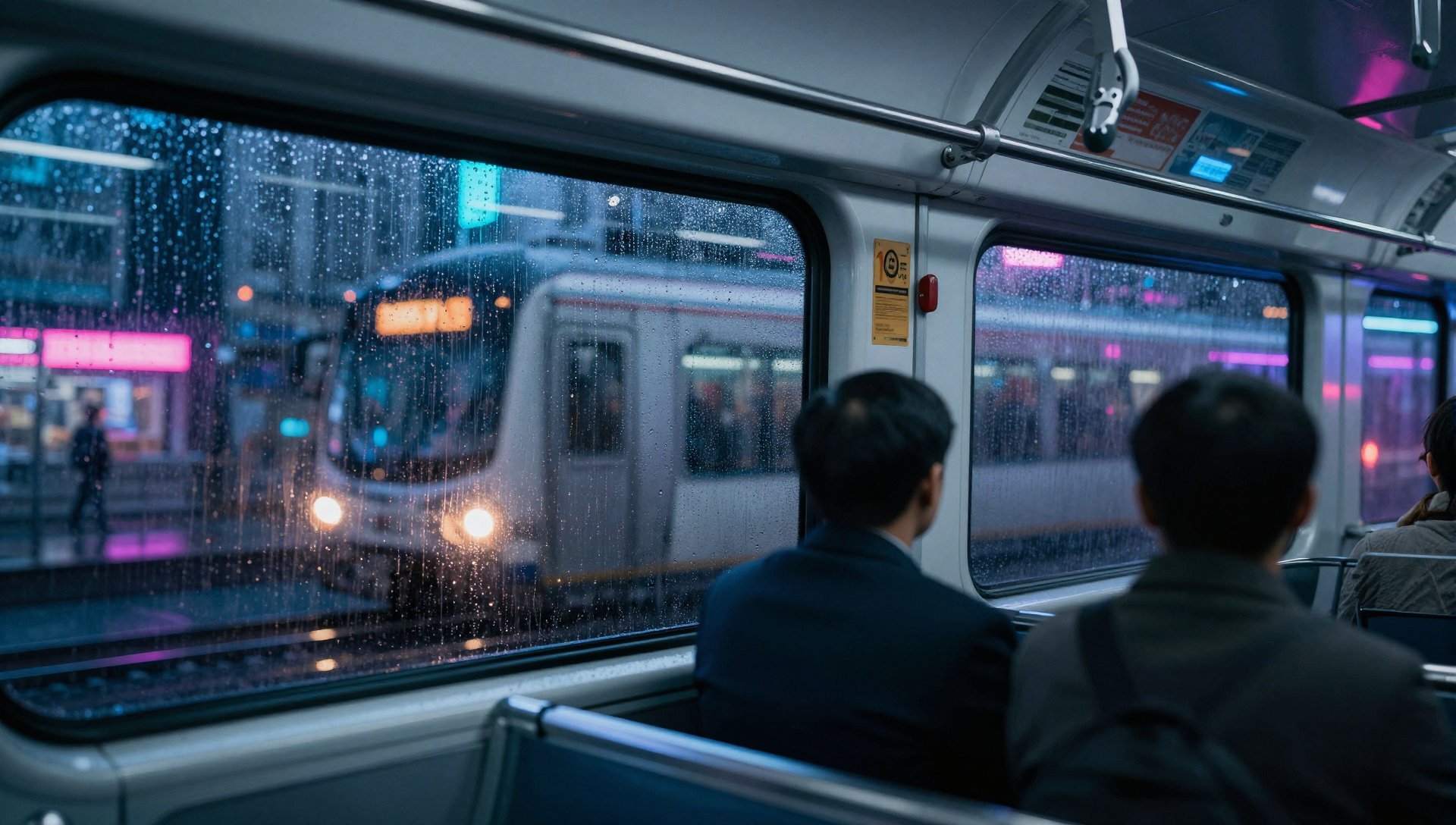 Cyberpunk Commuter Train at Night