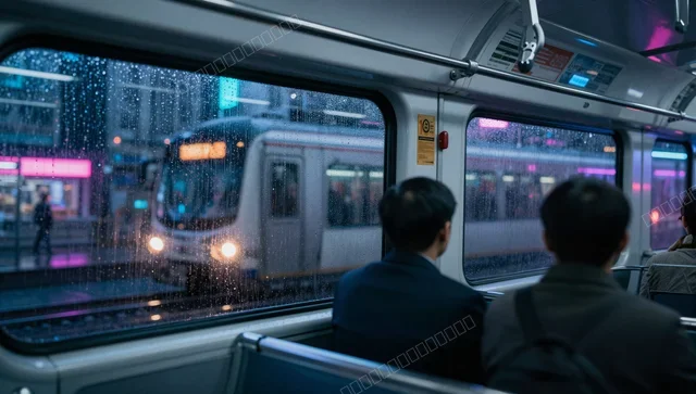 Cyberpunk Commuter Train at Night