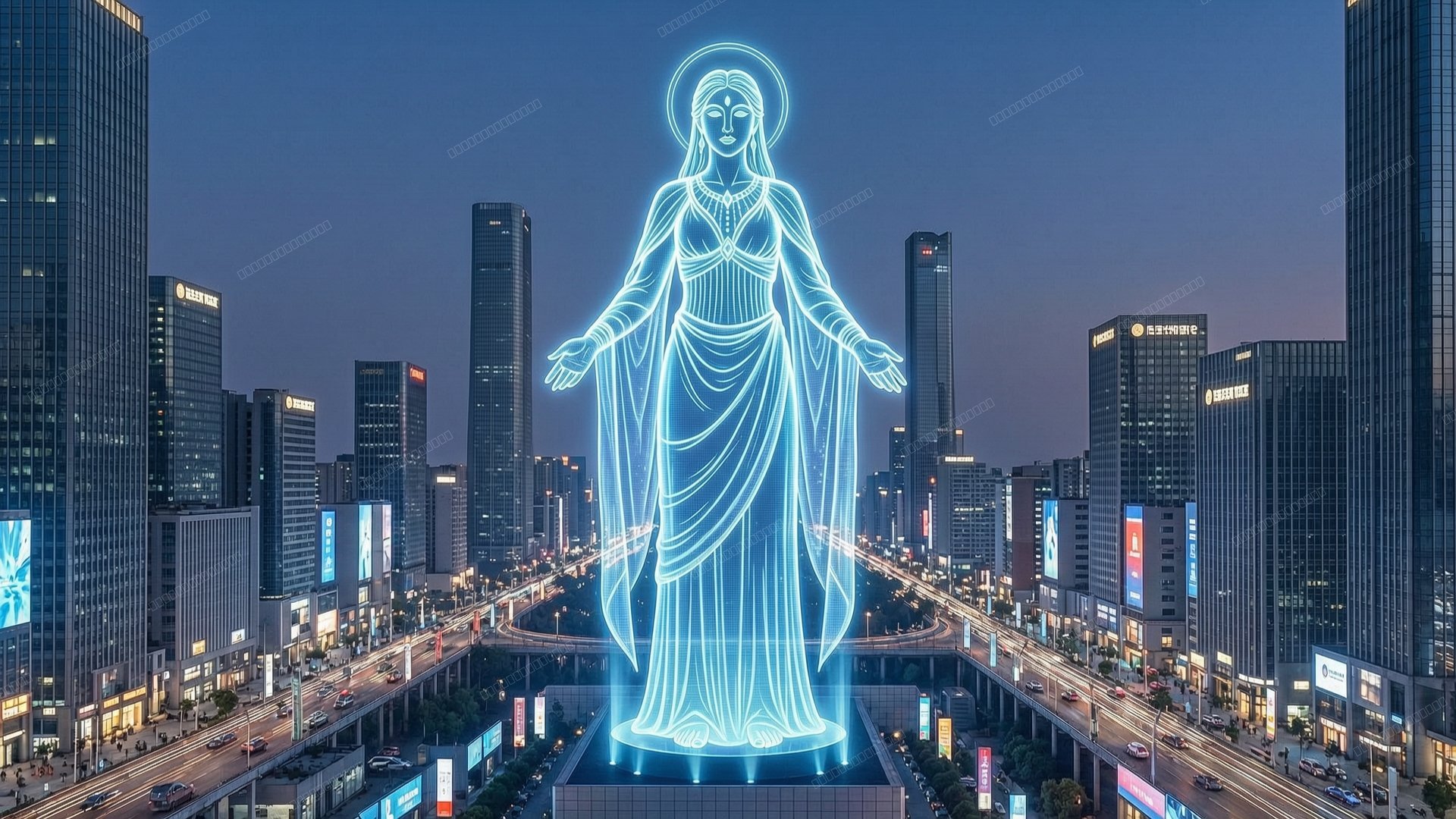 AI Goddess Hologram Digital Deity City