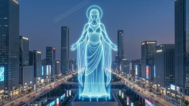 AI Goddess Hologram Digital Deity City