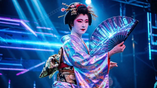 霓虹和服全息艺妓数码扇舞台