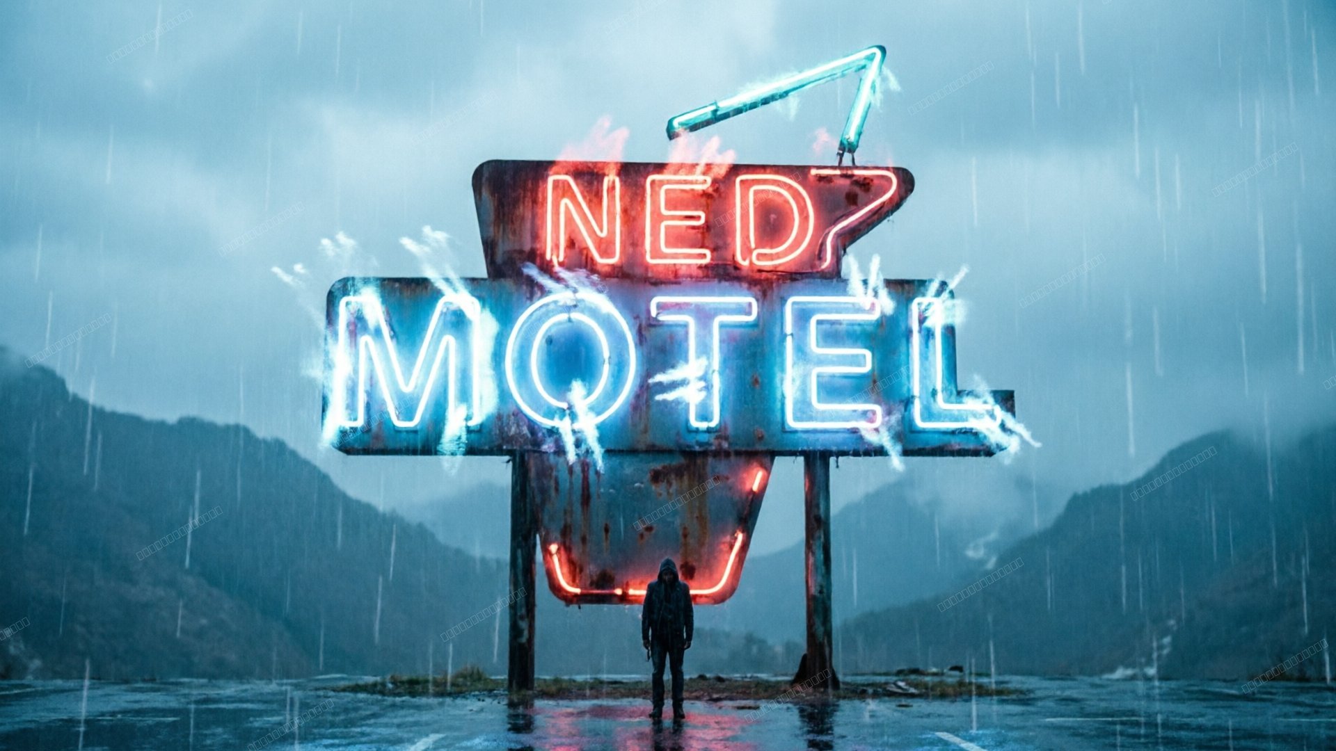 霓虹汽车旅馆雨夜孤影