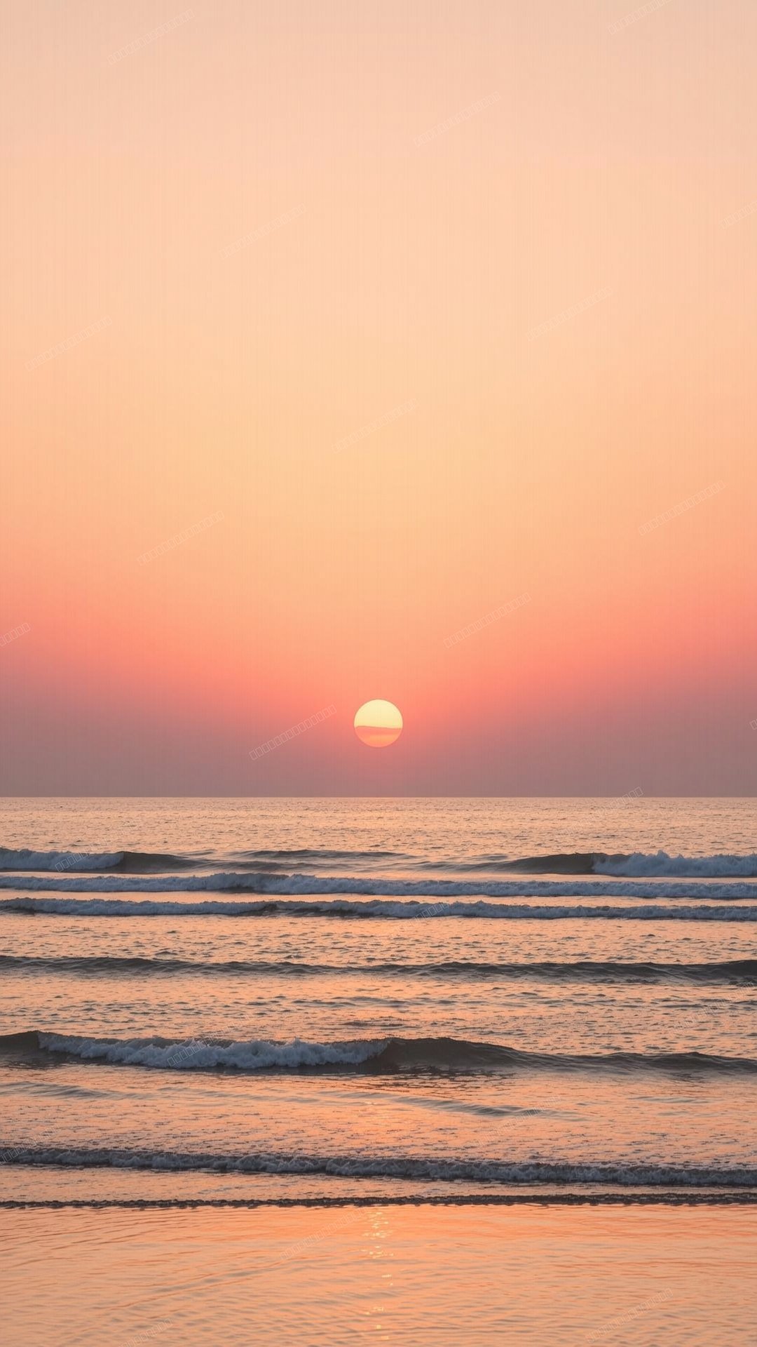 梦幻暖色调日落海浪手机壁纸
