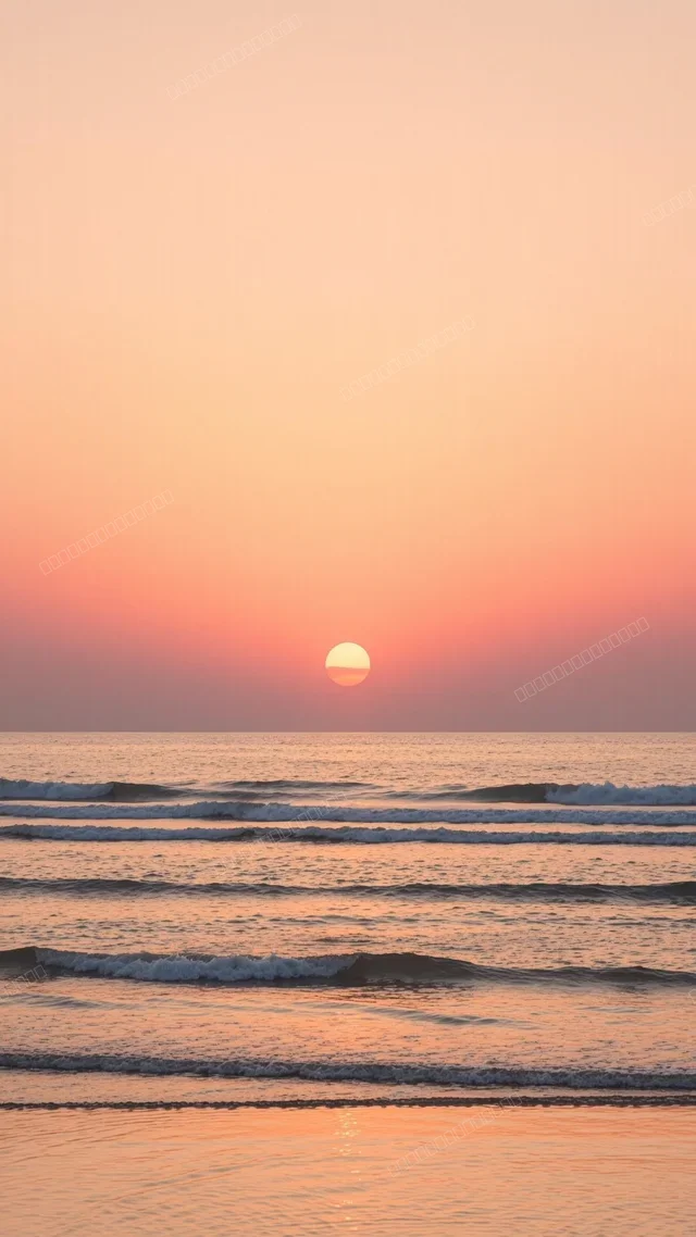 梦幻暖色调日落海浪手机壁纸