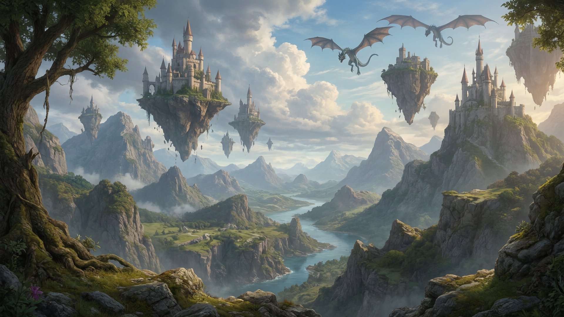 魔幻史诗RPG悬浮城堡龙景壁纸