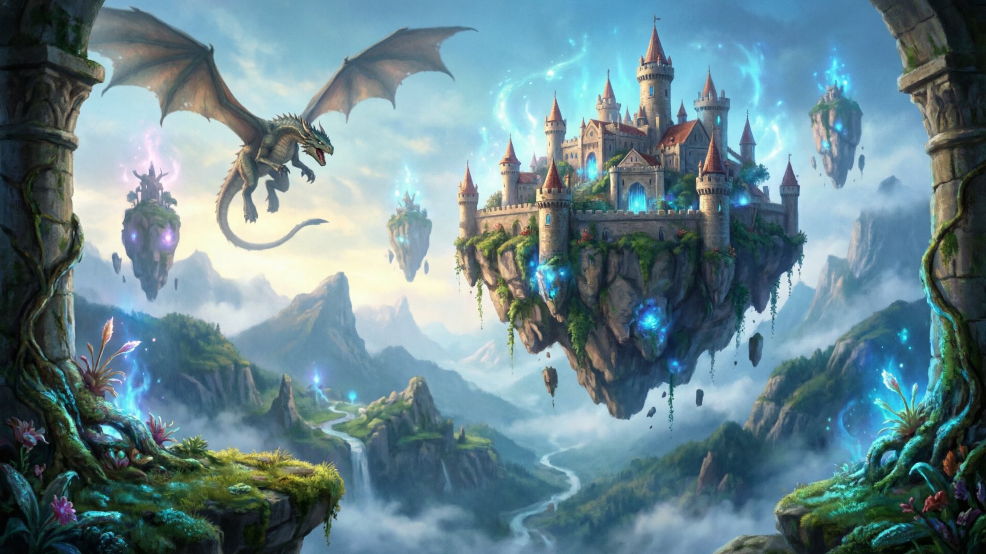 Fantasy RPG Floating Castles Dragons