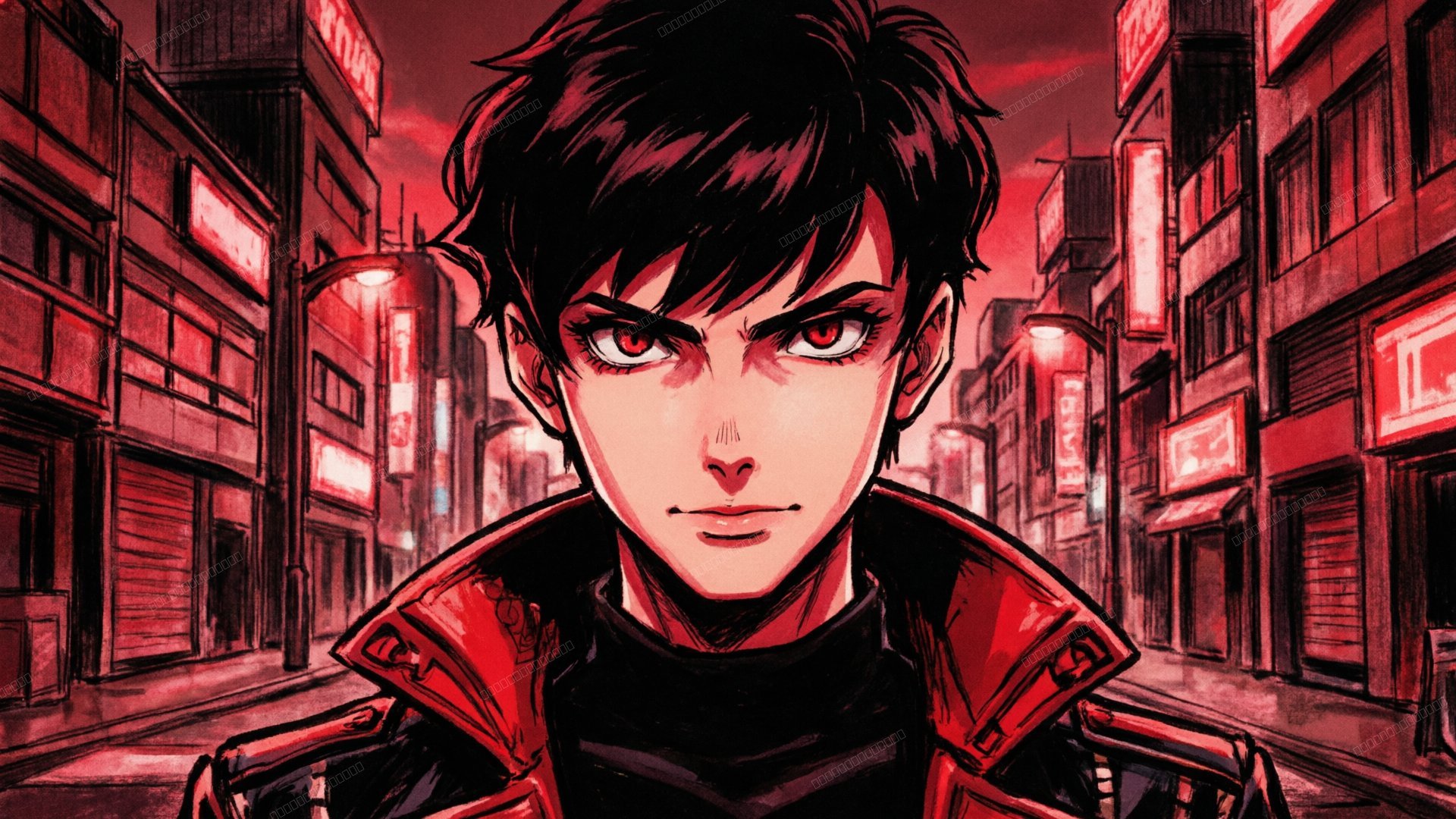 P5风格红黑都市UI壁纸