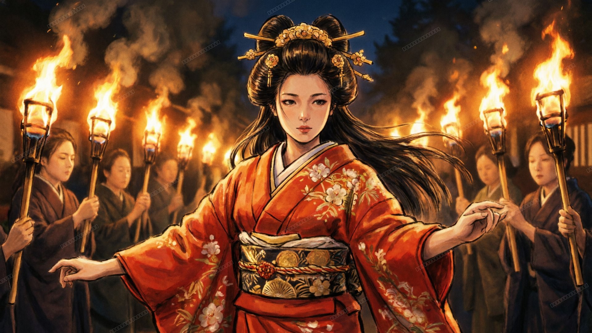 火炬下起舞的巫女祭典