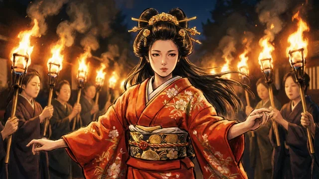 火炬下起舞的巫女祭典
